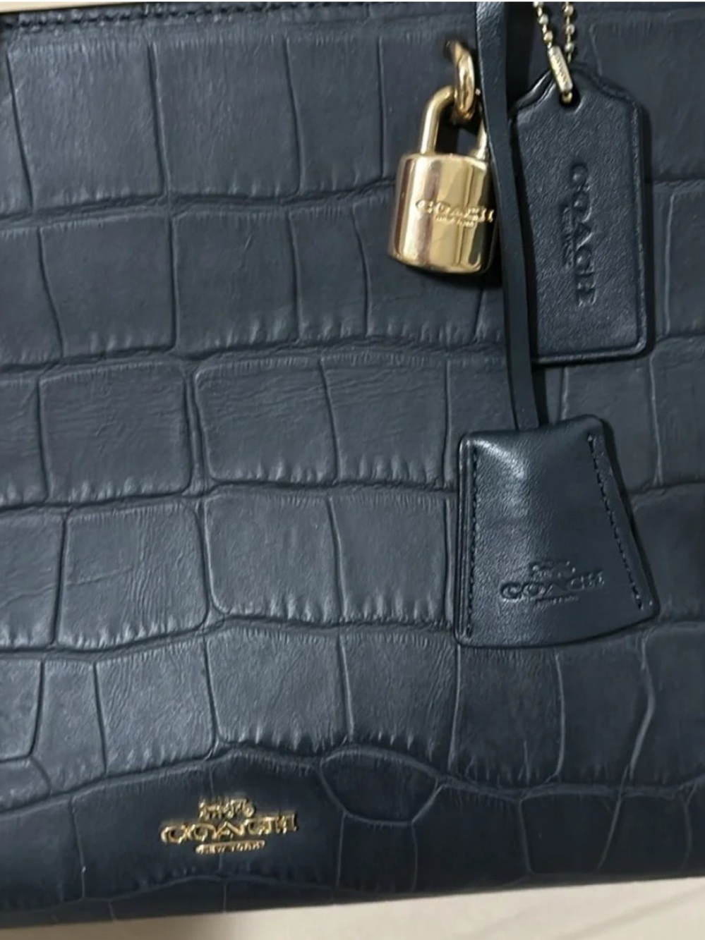 Coach Dark Navy Crocodile bag with gold lock and Debossed Creed Patch - Picture 6 of 6